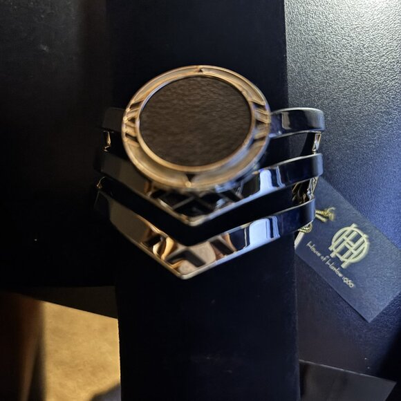 House of Harlow 1960 Chevron Leather & Metal Cuff Bracelet – Silver Tone – NWT - Picture 6 of 6